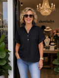 Women’s White Stand Collar Button-Back Relaxed Blouse